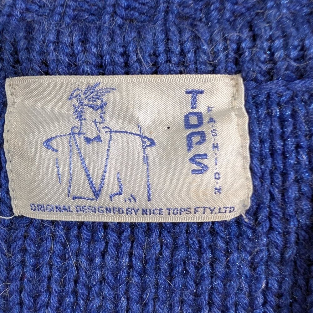 Vintage Chunky Cable Knit Cardigan Blue Orange Wool Blend 80s size M to L Retro - Picture 4 of 16